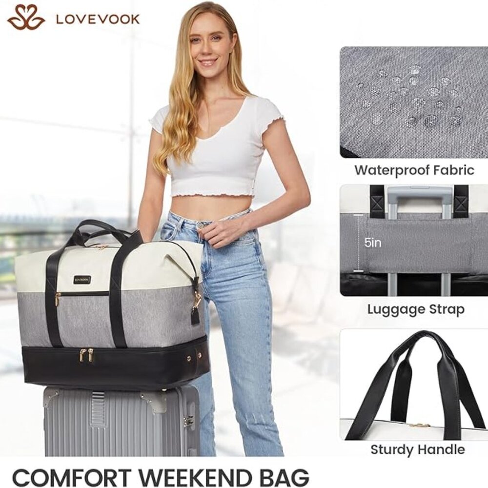Lovevook Black, Gray and White Weekender Travel Bag - Picture 6 of 10